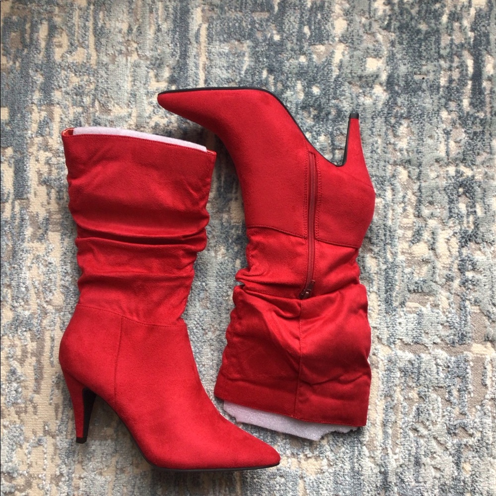 Cloth/faux Suede Slouch Boots